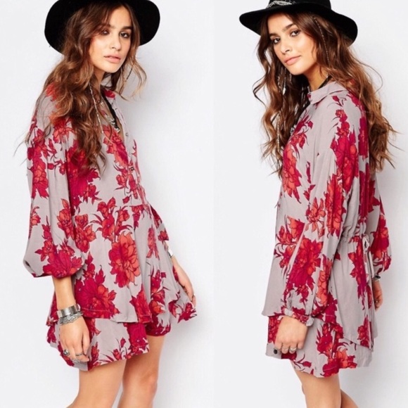 Free People Tops - Free People Floral Printed Tunic Dress Sand Combo